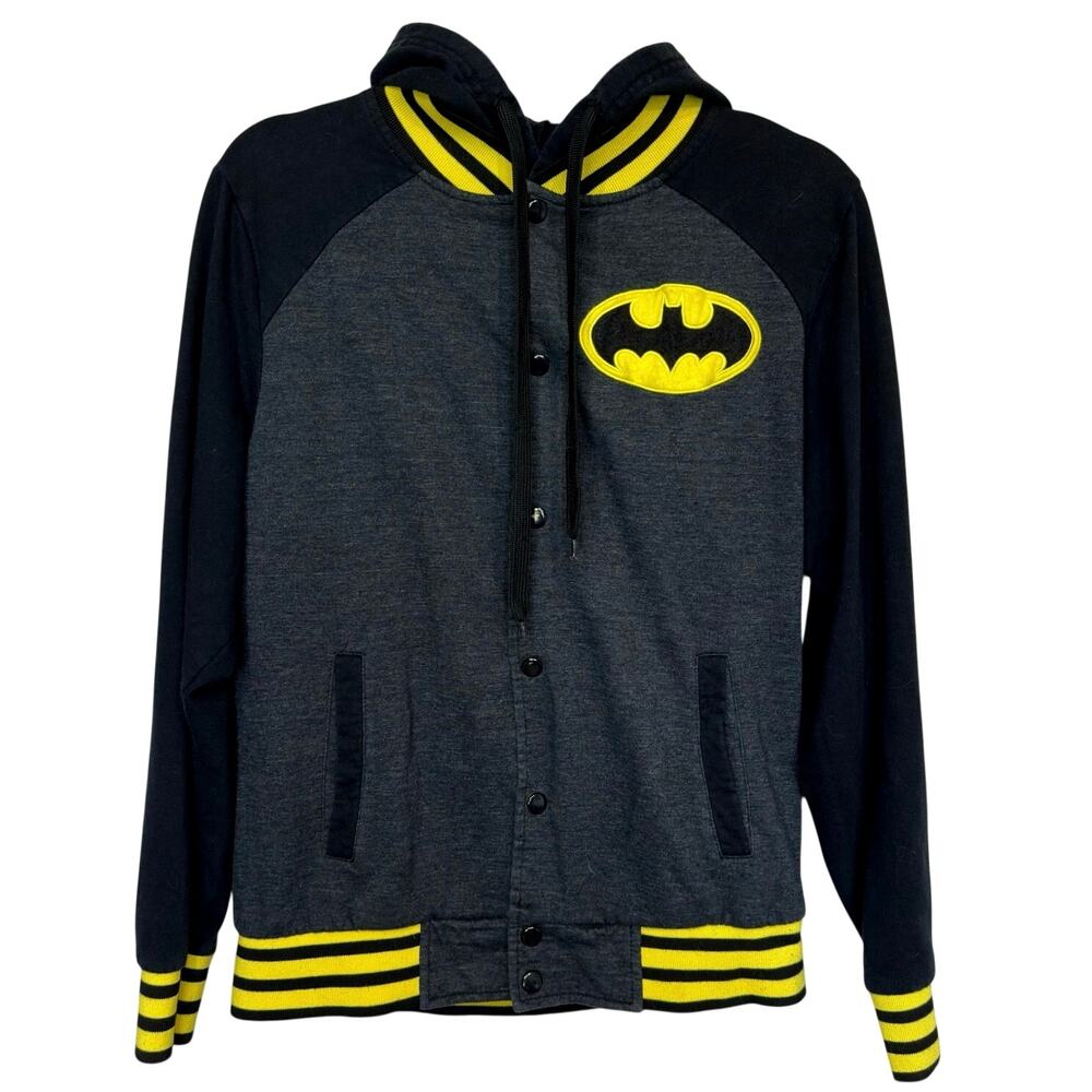 DC Comics Batman Varsity Hoodie Sweatshirt Medium Snap Up Superhero Cosplay